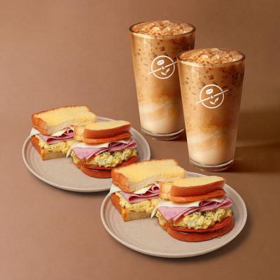 커피빈 카페라떼 (S) 2 + 햄치즈 프렌치 토스트 2